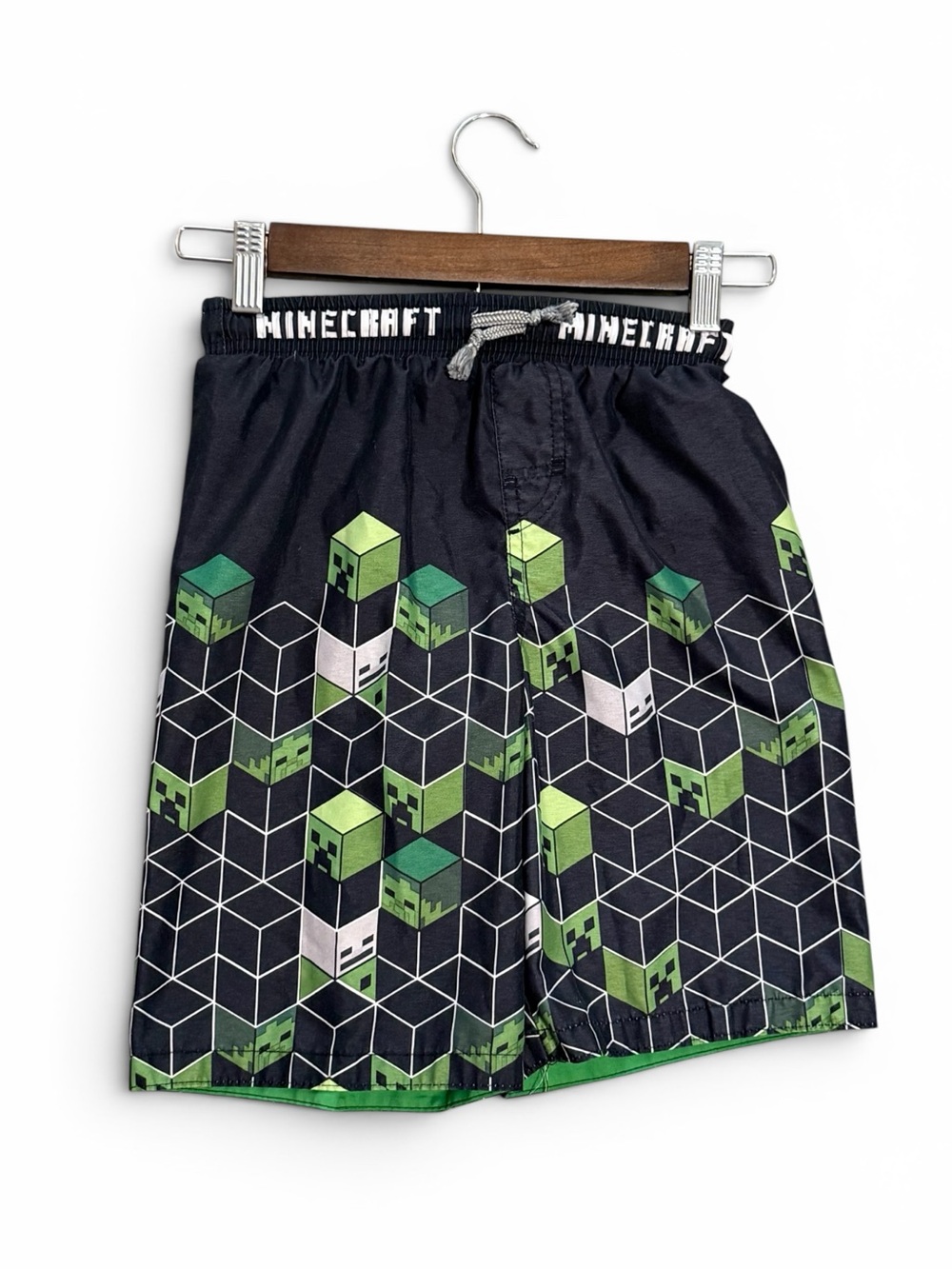 Minecraft Boys Swim Trunks Black & Green Medium 7/8